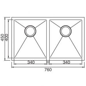 SS Sink Double 760x450x200 Sq