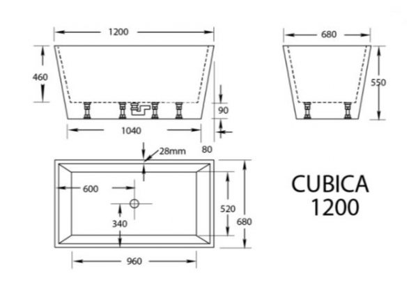Cubica Rectangle Bathtub 1200 - Image 2
