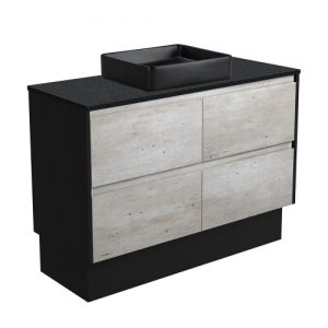 Luciana MB, Black Sparkle Amato 1200 Industrial Vanity, Matte Black Panels and Kick
