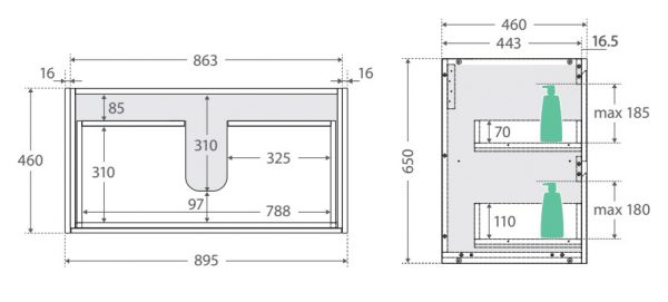 Luciana MB, Black Sparkle Amato 900 Industrial Vanity, Matte Black Panels, Wall Hung - Image 5