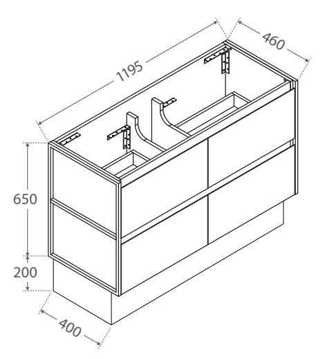 Montana Amato 1200 Matte White Vanity, Metal Frame Panels and Kick - Image 5