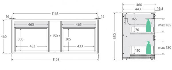 REBA Black, Crystal Amato 1200 Matte Black Vanity, Matte White Panels, Wall Hung - Image 5