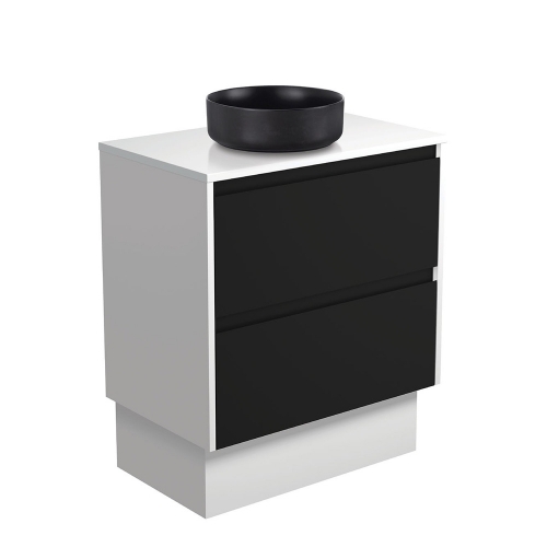REBA Black, Crystal Amato 750 Matte Black Vanity, Matte White Panels and Kick