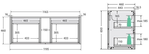 Dolce Amato 1200 Satin White Vanity, Industrial Panels, Wall-Hung - Image 6