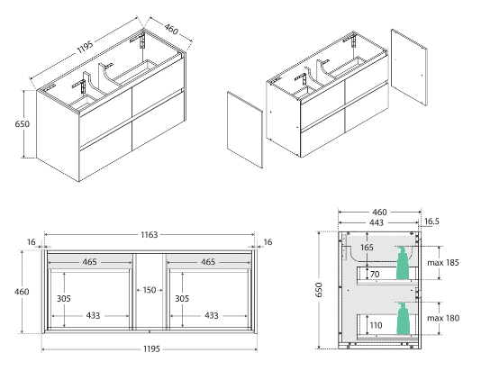 ROTONDO AMATO 1200 Scandi Oak Wall-Hung Vanity, Satin White Panels - Image 5