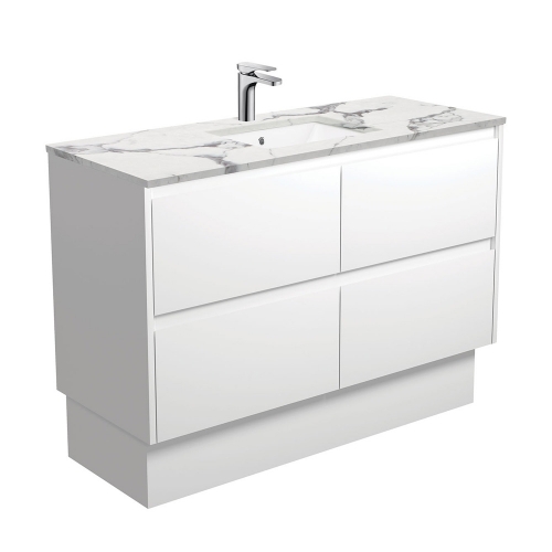 Sarah Calacatta Undermount Amato 1200 Satin White Vanity on Kick