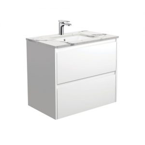 Sarah Calacatta Undermount Amato 750 Satin White Vanity, Wall-Hung
