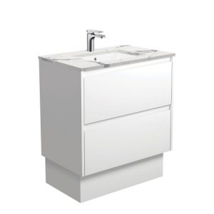 Sarah Calacatta Undermount Amato 750 Satin White Vanity on Kick