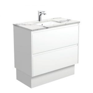 Sarah Calacatta Undermount Amato 900 Satin White Vanity on Kick