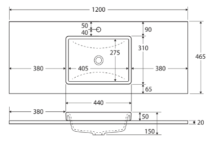 Sarah Semi-Inset, Crystal Amato 1200 Satin White Vanity, Scandi Oak Panels, Wall Hung - Image 5