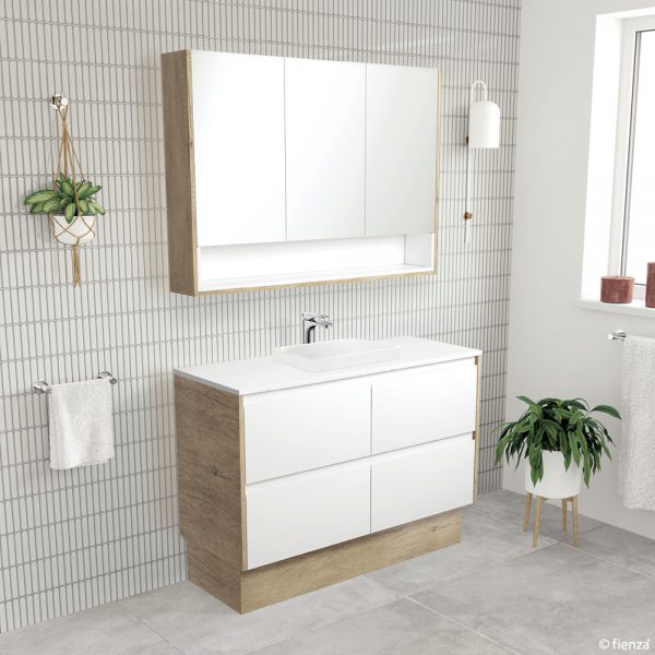 Sarah Semi-Inset, Crystal Amato 1200 Satin White Vanity, Scandi Oak Panels and Kick - Image 2
