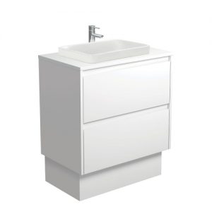 Sarah Semi-Inset, Crystal Amato 750 Matte White Vanity on Kick