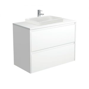 Sarah Semi-Inset, Crystal Amato 900 Matte White Vanity, Wall Hung