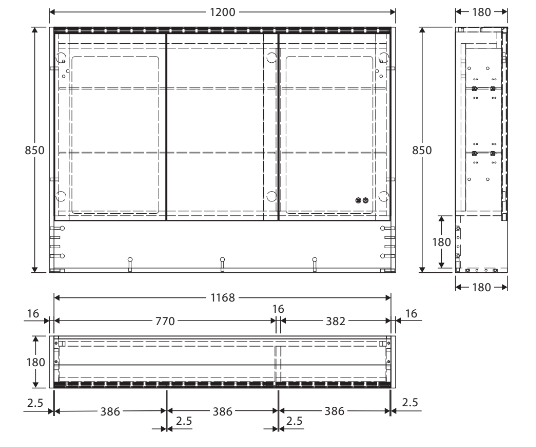 1200 LED Mirror Cabinet with Display Shelf, Industrial - Image 6