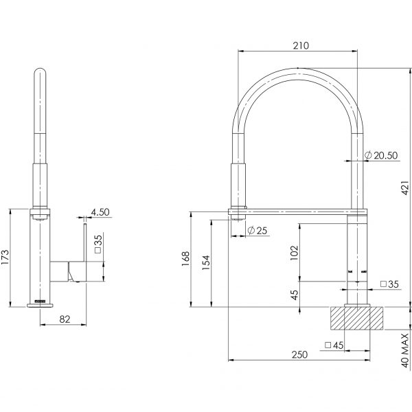 Vezz Flexible Hose Sink Mixer Square Chrome - Image 2