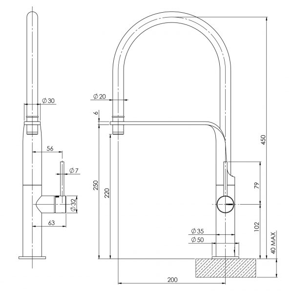 Phoenix Vido Flexible Hose Sink Mixer Matt Black - Image 2
