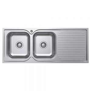 Tiva 1180 Double Kitchen Sink with Drainer, Left Bowl