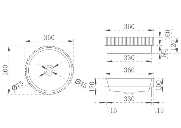 V-Groove Round Semi-Insert Basin - Image 4
