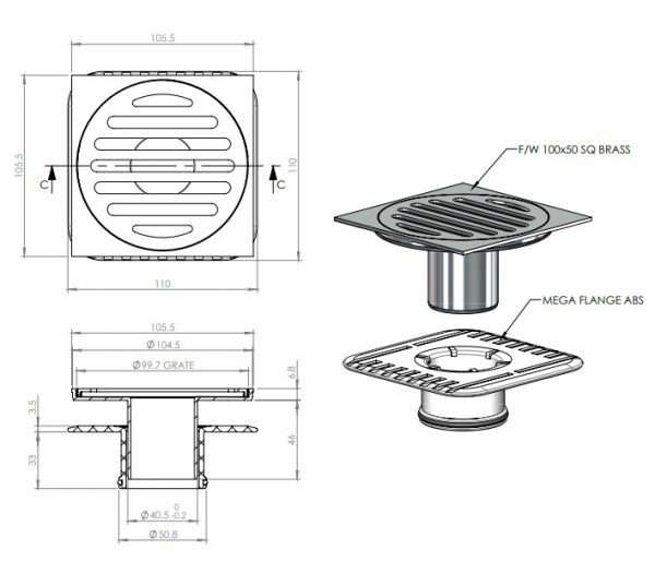 100mm SQUARE MEGAFLEX™ STICK DOWN 50mm OUTLET - Image 2