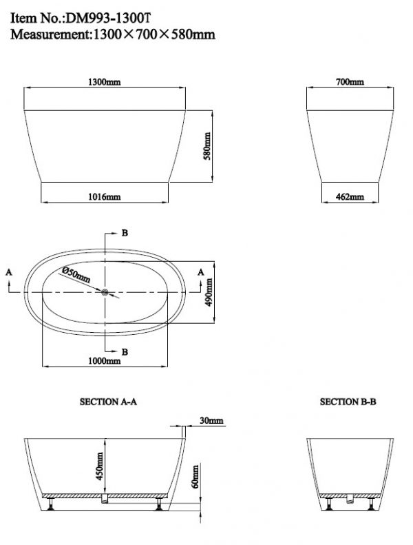 Milano Oval Freestanding Bath 1300 Gloss White - Image 5