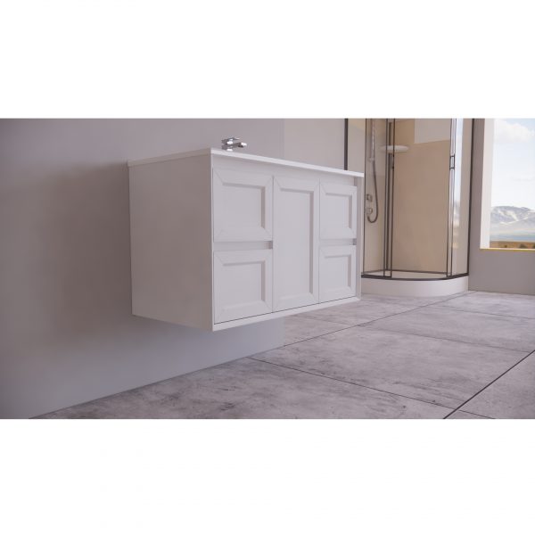 Uni Hampton Wall Hung Vanity 900 Matt White With Ceramic Top - Image 3