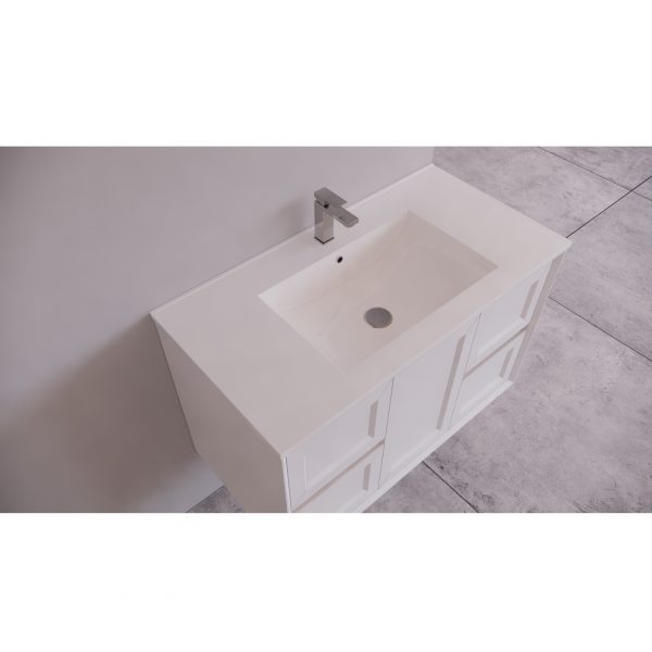 Uni Hampton Wall Hung Vanity 900 Matt White With Ceramic Top - Image 4