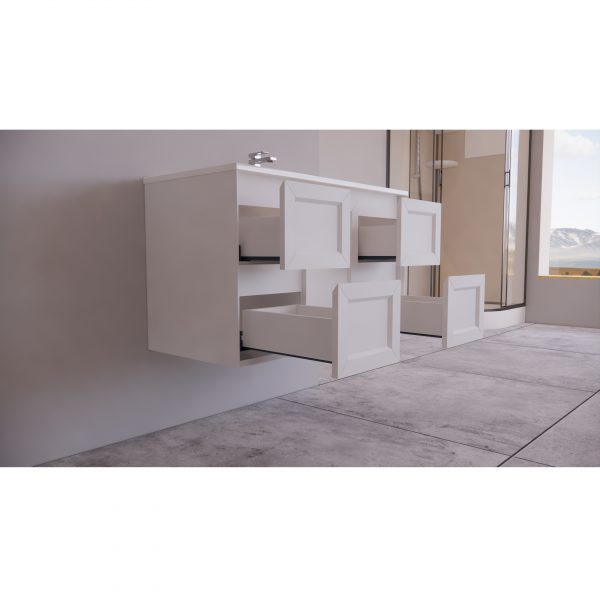 Uni Hampton Wall Hung Vanity 900 Matt White With Ceramic Top - Image 5