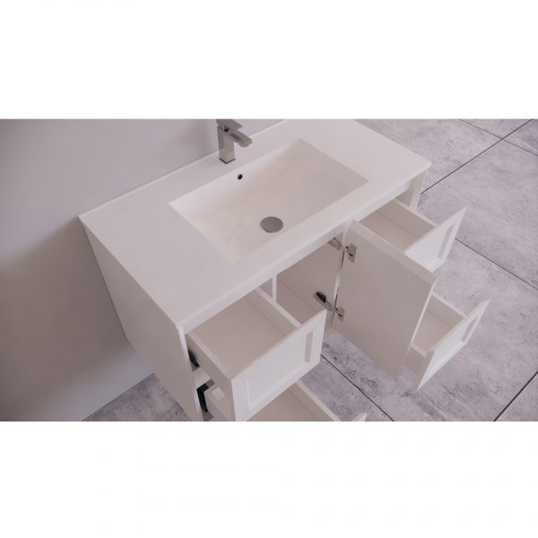 Uni Hampton Wall Hung Vanity 900 Matt White With Ceramic Top - Image 6