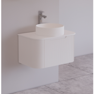 Orion Fluted PVC Vanity 750 Wall Hung With Stone Top And Ceramic Basin