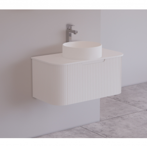 Orion Fluted PVC Vanity 900 Wall Hung With Stone Top And Ceramic Basin