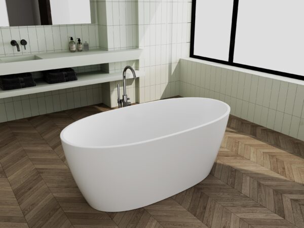 Milano Oval Freestanding Bath 1500 Matt White - Image 2